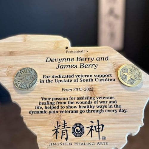 plaque in the shape of Montana given to Jing Shen healing arts as an appreciation for all of their work they do with veterans and acupuncture